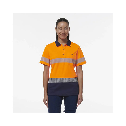 KingGee Women's Workcool Hyperfreeze Spliced Hi Vis Short Sleeve Polo Shirt With Segmented Tape