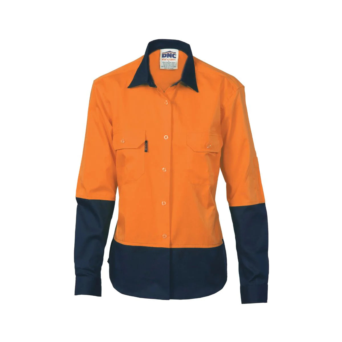 DNC Ladies HiVis Cool-Breeze 2 Tone Cotton Shirt with Twin Chest Pocket - Long Sleeve