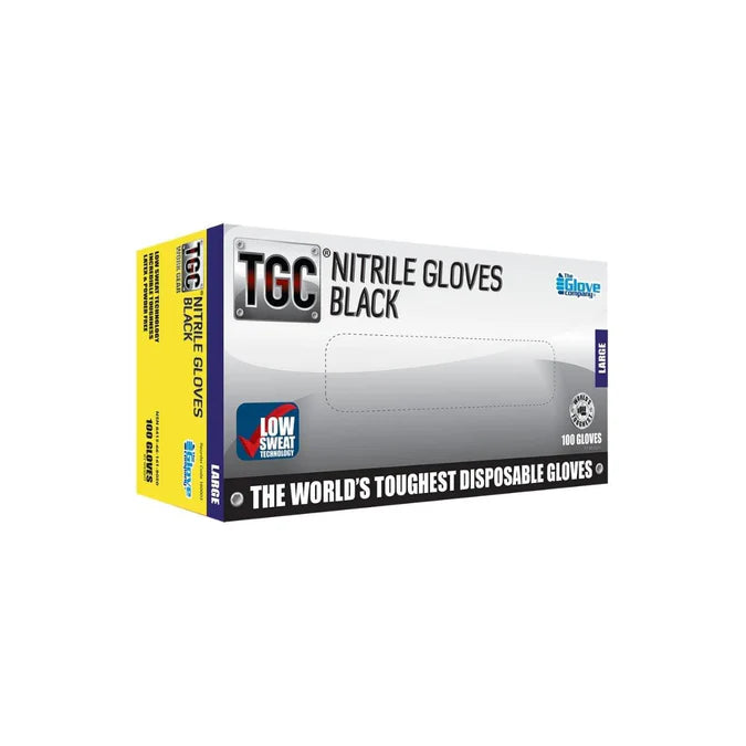 TGC Black Nitrile Disposable Gloves - Box of 100