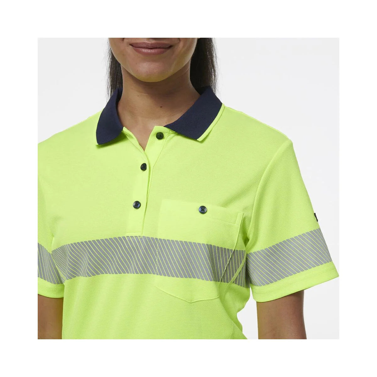 KingGee Women's Workcool Hyperfreeze Spliced Hi Vis Short Sleeve Polo Shirt With Segmented Tape
