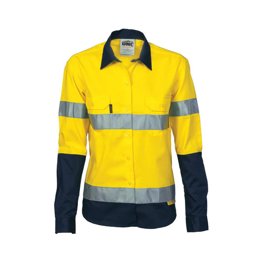DNC Ladies HiVis Two Tone Drill Long Sleeve Shirt with 3M Reflective Tape