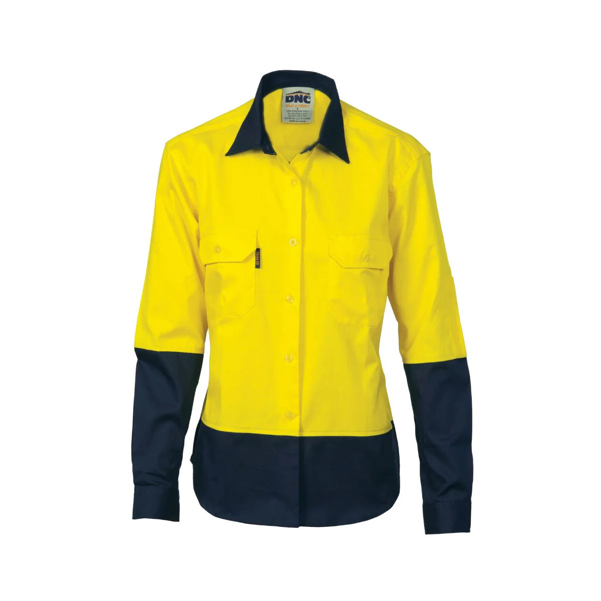 DNC Ladies HiVis Cool-Breeze 2 Tone Cotton Shirt with Twin Chest Pocket - Long Sleeve