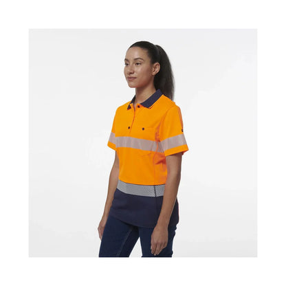 KingGee Women's Workcool Hyperfreeze Spliced Hi Vis Short Sleeve Polo Shirt With Segmented Tape