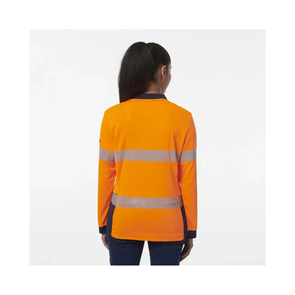 KingGee Women's Workcool Hyperfreeze Spliced Hi Vis Long Sleeve Polo Shirt With Segmented Tape
