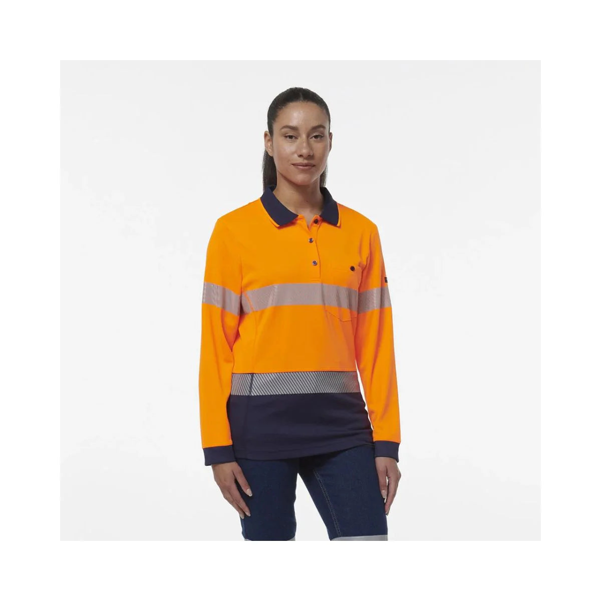 KingGee Women's Workcool Hyperfreeze Spliced Hi Vis Long Sleeve Polo Shirt With Segmented Tape
