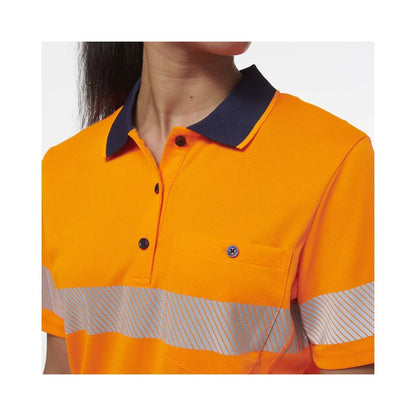 KingGee Women's Workcool Hyperfreeze Spliced Hi Vis Short Sleeve Polo Shirt With Segmented Tape