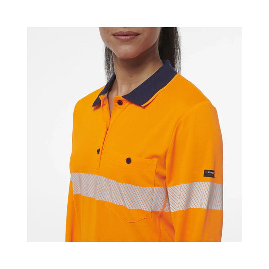 KingGee Women's Workcool Hyperfreeze Spliced Hi Vis Long Sleeve Polo Shirt With Segmented Tape