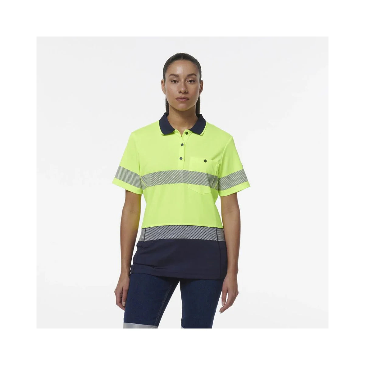 KingGee Women's Workcool Hyperfreeze Spliced Hi Vis Short Sleeve Polo Shirt With Segmented Tape