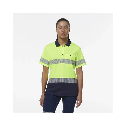 KingGee Women's Workcool Hyperfreeze Spliced Hi Vis Short Sleeve Polo Shirt With Segmented Tape