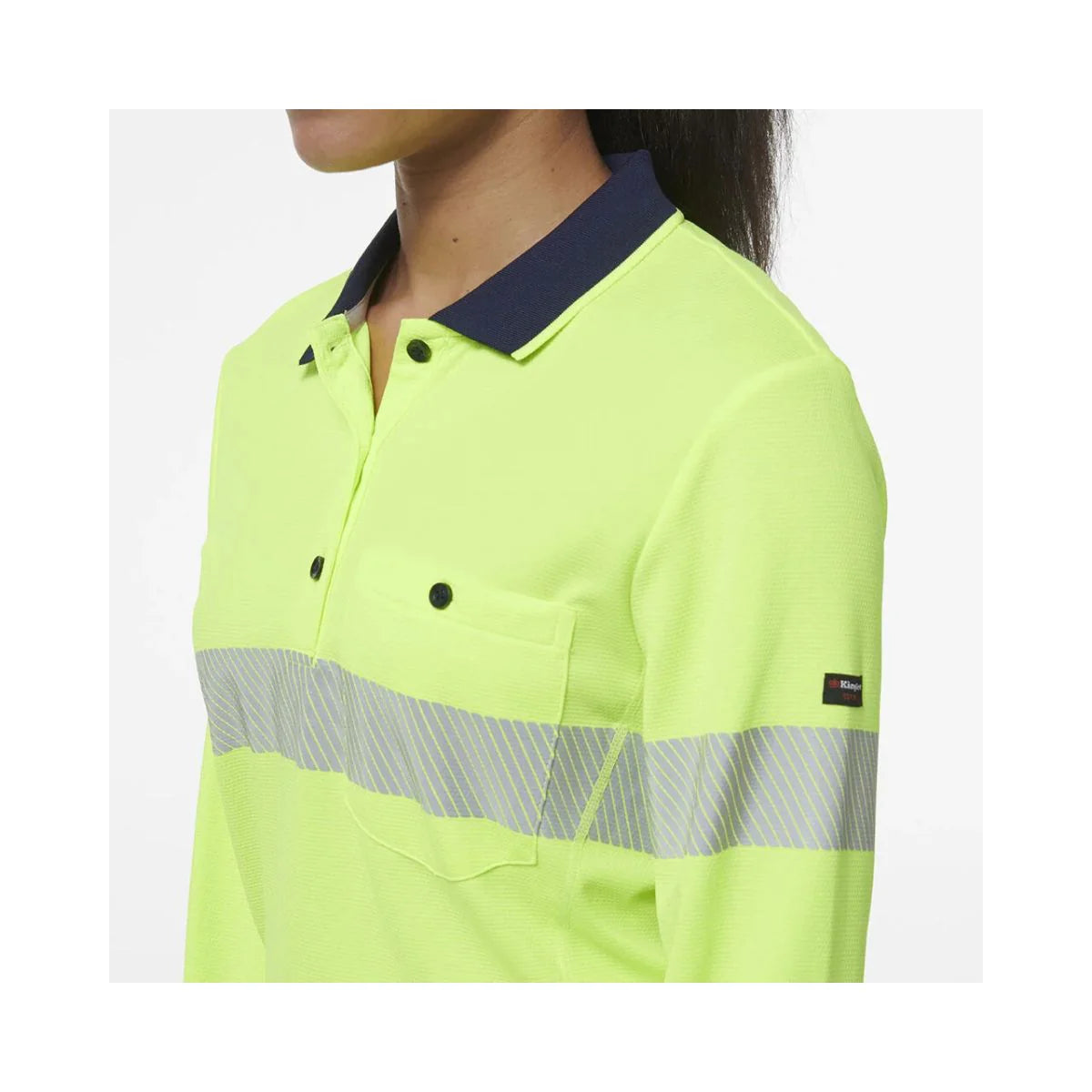 KingGee Women's Workcool Hyperfreeze Spliced Hi Vis Long Sleeve Polo Shirt With Segmented Tape
