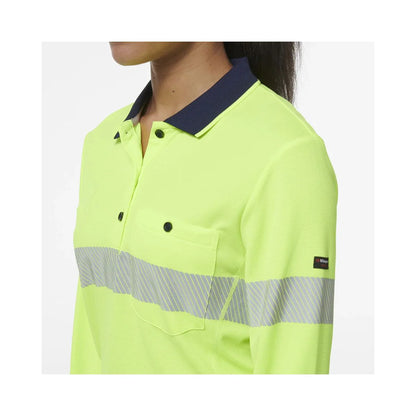 KingGee Women's Workcool Hyperfreeze Spliced Hi Vis Long Sleeve Polo Shirt With Segmented Tape