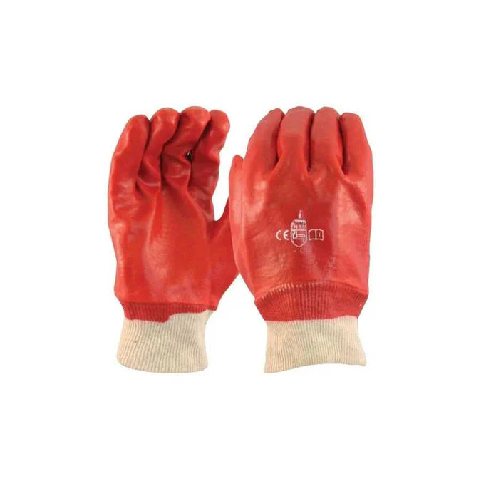 Red PVC Glove Knitted Wrist  - pack of 12
