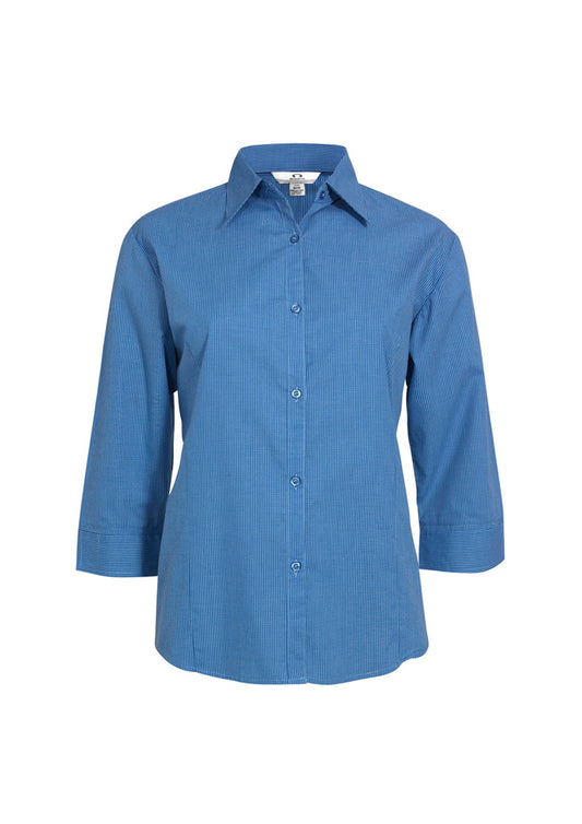 Womens Micro Check 3/4 Sleeve Shirt Mid Blue