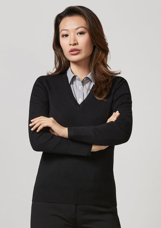 Womens V-Neck Knit Pullover Charcoal