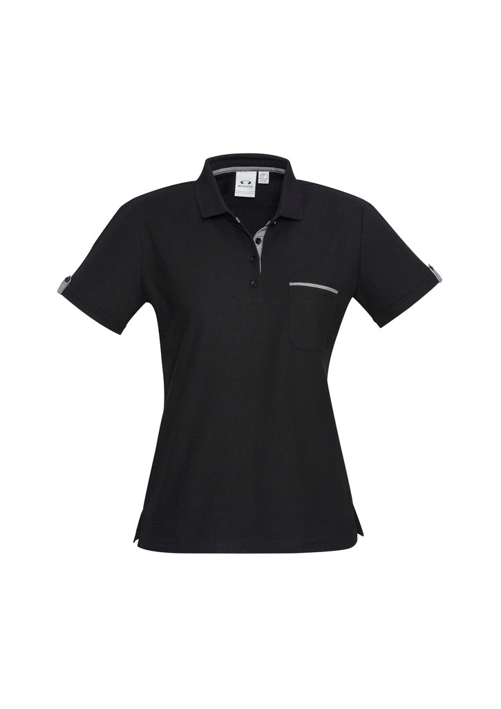 Womens Edge Short Sleeve Polo Black/Check