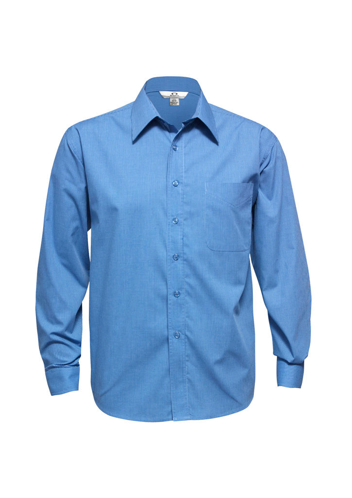 Mens Micro Check Long Sleeve Shirt Sky