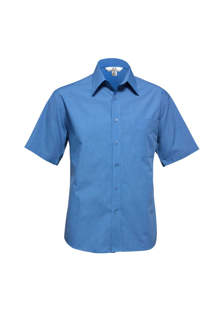 Mens Micro Check Short Sleeve Shirt Sky