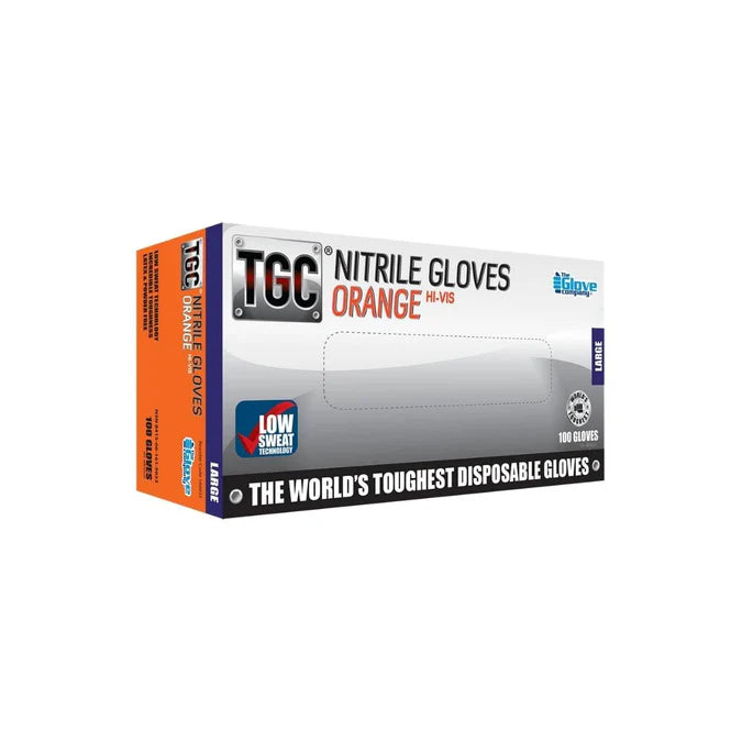 TGC Hi-Vis Orange Nitrile Disposable Gloves - Box of 100