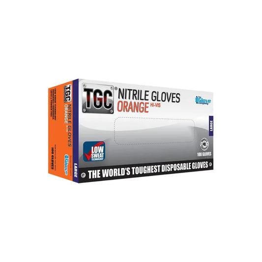 TGC Hi-Vis Orange Nitrile Disposable Gloves - Box of 100