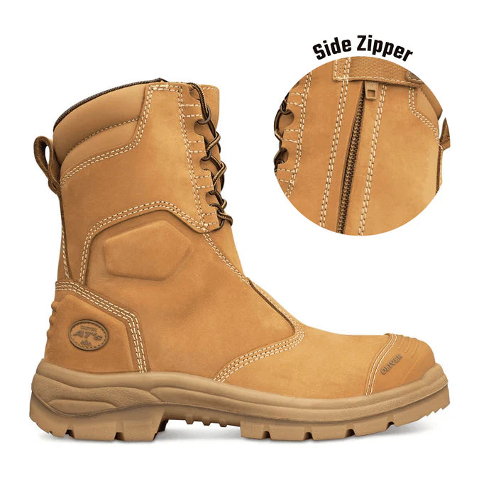 Oliver 200mm Hi-Leg Wheat Zip Sided Safety Boots 55-385